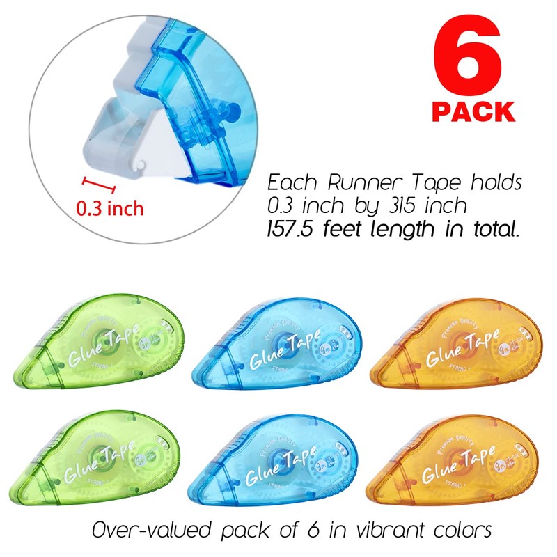 XUXU 6 Pack Double Sided Tape Roller, Scrapbooking Tape, Permanent