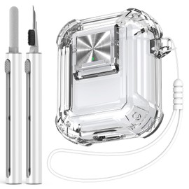 【with Secure Lock】 for Airpods Case, Clear Airpods 2nd Generation Case with Security Lock, TPU Material Airpods Case 1st Generation with Silicone Wrist Strap with Cleaning Kit - Clear White