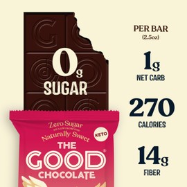 THE GOOD CHOCOLATE – Himalayan Salt Dark Chocolate Bars with Zero Sugar & Lower Net Carbs – Keto Chocolate Bar with Lower Calories, All Natural and Non-GMO Keto Snacks, 2.5 oz (6 Bars Value Pack)