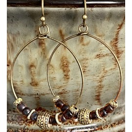 New Bronze Hoop with Gold Color and Dark Amber Beads Elegant Cute Unique Stunning Pretty jewerly perfect for any occasion KATL0A03373