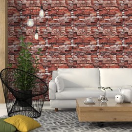 WAPANE 3D Brick Peel and Stick Wallpaper, 3D Wall Panels Self Adhesive, Removable Wallpaper Waterproof PE Foam Paintable,for Bedroom/Living Room/Kitchen and Home Decoration (20 Pack, Rock Red)