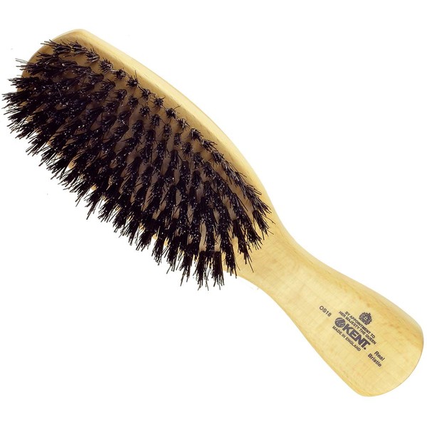Kent OS18 Handmade Travel Hair Brush for Thick Hair Grooming - Natural Satinwood and Beechwood Scalp Exfoliating Pure Boar Bristle Hair Brush for Thick Hair Kent Hair Brushes for Men. Made in England.