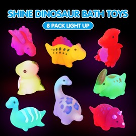 ZWYOIUG Light Up Bath Toys, 8 Packs Light-Up Floating Dinosaur Bath Toys Set, Cute Flashing Color Changing Bath Toys, Ideal Dinosaur Bath Toys Gifts for Kids Toddlers Boys Girls 3 4 5 6 7 8 Years Old