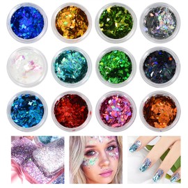 Nivofu Chunky Glitter, 12 Colors Festival Glitter, Nail Glitter Powder, Face Glitter, Holographic Cosmetic Glitter for Face Body Eye Hair Nail and DIY Art (A)