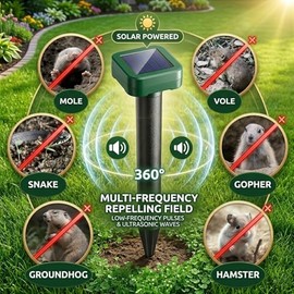 2026 Upgraded 8 Pack Snake Repellent Outdoor, Mole Repellent Solar Powered, Ultrasonic Gopher Deterrent & Sonic Spikes for Vole Chipmunk, IP65 Waterproof Snake Deterrent for Yard Garden Lawn