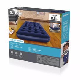 Bestway Single High 8.5 Inch, Essential Comfort Indoor/Outdoor Soft Top Air Mattress w/Upgraded 2-Way Valve, Traditional Coil Beam Technology - Twin Size, Navy Blue, (674QE)
