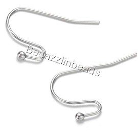 20 Surgical 304 Grade Stainless Steel Fancy Open Hook Fishook Earring Findings With Ball