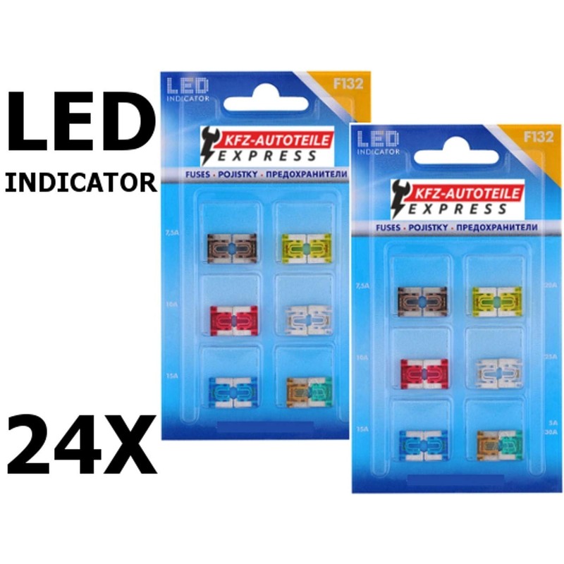 Assortment LED Status Micro Low Profile Car Fuses Set of