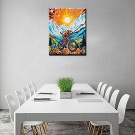 Extrem Sport Graffiti Paint by Numbers Kits 16x20 inch Canvas Mountain Cycling DIY Oil Painting for Kids, Adults Beginner Man Cyclist Paintwork Sunset Landscape Paintwork with Brushes Gift(Frameless)