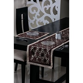 WPM Designer Collection Home Décor: Choose from Laser Cut or Jute Design, Table Runner or Table mats ; Red, Black, Grey, Brown (Laser curt 4 TableMat-Brown)