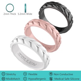 Zollen - Anillos de Boda de Silicona para Mujer, diseño de Hojas de Olivo, Anillo apilable, Silicona hipoalergénica, C: Oro Rosa, Blanco Perla, Negro, mármol (Gris+Blanco), 7(17.3mm)
