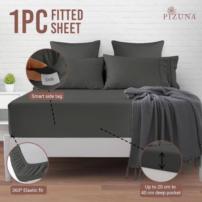Pizuna 100% Cotton Small Single Fitted Sheet Dark Grey, 400