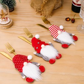 Vomika 3PCS Christmas Silverware Utensil Holders, Cutlery Fork Spoon Knife Storage Bags, Premium Tableware Holder for Xmas Party Dinner Table Decoration