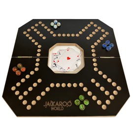 Jackaroo Board Game - 2-4 Player Cards and Marbles Board Games - Marble Strategy Game - Carbles Game - Marbles and Jokers Board Game Wooden Wahoo Game Board - Dirty marbles wood Strategy Games (Black)