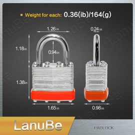 LanuBe Lock Laminated keyed Padlock (1-9/16", 40mm), keyed Alike Locks, Normal Shackle,Marked Orange Plastic Hoop, Pack of 60