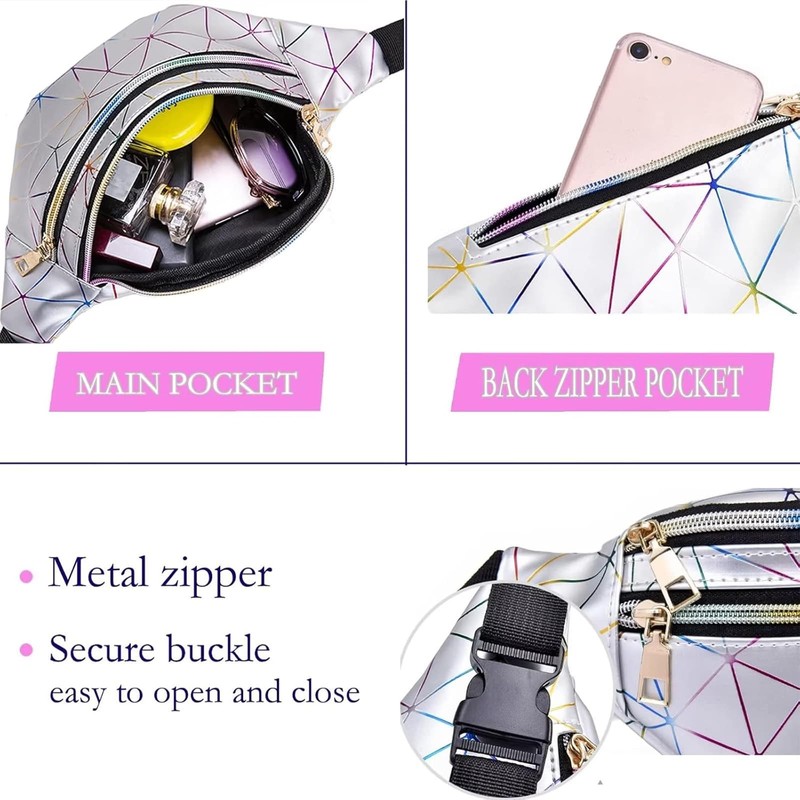 Bum Bag Metallic Waist Bag Fashionable, Silver (Updated Version), street