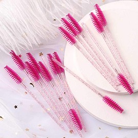 Tbestmax 200 cepillos desechables de pestañas y cejas, color Rosa Púrpura, Aluminio
