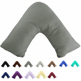 Gyulin 100% Cotton 300TC Soild Envelope Style V Shaped/Tri/Boomerang Standard Pillow Case Cushion Cover Only Cover No Insert (Dark Grey/Gray)