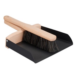 Relaxdays Dustpan Set, Set of Hand Brush & Dustpan, Household & Camping, Metal & Beech Wood, Dustpan Set, Black/Natural