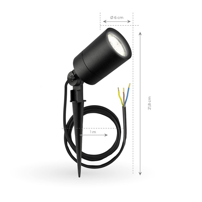 Ledvion LED Garden Spotlight Aluminium, IP65, GU10 Socket, 1 m