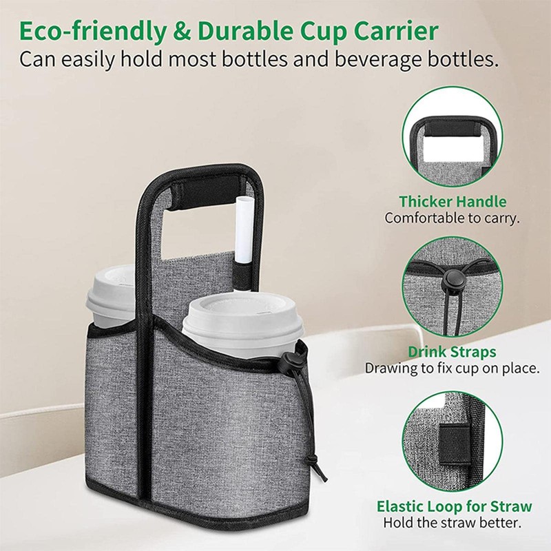 Odavom 2 Cups Foldable Drink Carrier - Portable Reusable Travel