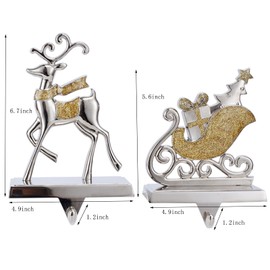 Set of 4 Christmas Stocking Holder for Mantel Reindeer and Sleigh Christmas Stocking Hangers for Fireplace Metal Mantel Hooks Hanger for Christmas (Gold Reindeer Set)