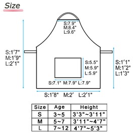 BIGHAS Kids Apron for Boys and Girls Adjustable Neck Strap Hook and Loop Fastener Design Waistband for Baking, Cooking, Chef (Black, Medium)