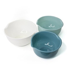 3Pcs Plastic Mixing Bowls, Nesting Bowls Set Stackable Meal Prep Bowls non Slip Serving Bowls Microwave and Freezer Kitchen Accessories (Blue green white)