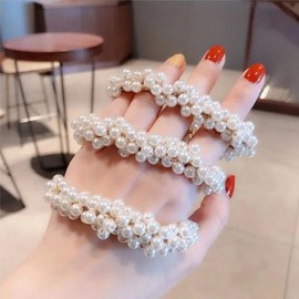 Elegant Lady Rubber Band Rope Pearl Hair Ring Girls Beaded Scrunchies Rubber Bands Ponytail Hair Accessories Elastic Headband - Color: champagne