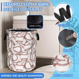 Baseball Laundry Basket Ball Oxford Cloth Laundry Hamper With Handle Foldable Portable Clothes Storage Basket 18.9 X 16.5 In Storage Bag For Laundry Room/Bathroom/Bedroom/Dormitories