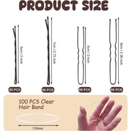 300pcs Bobby Pins Set, 100 Hair Grips 100 U Shaped Pins 100 HairBands for Women, HairPins for Buns, Black Hair Styling Accessories with Storage Box