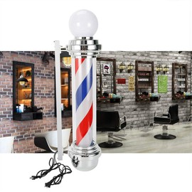 Barber Pole LED Light Sign - Barbershop Rotating Light with Red Blue White Stripes Hair Salon Outdoor Sign 32"