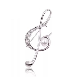 ZARD Treble Clef Music Note Pin Brooch with Crystal Rhinestone and Pearl Accents