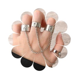 Yheakne Punk Chain Finger Rings Silver Open Cuff Rings Adjustable Ankle Joint Rings Set Stackable Gothic Rings Statement Rings for Women and Girls Gifts