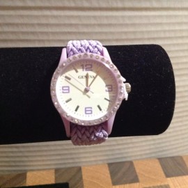 Geneva Light Purple Stretch Canvas Band Clear Rhinestones Watch Needs Battery