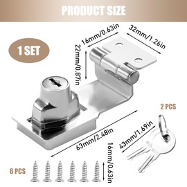 SMCEHEYA Keyed Hasp Lock 90 Degrees Shed Door Lock Twist Knob Door Lock with Padlock Keys Clasp Door Bolt Latch for Locking Doors Cabinets Cupboard Protecting Items (3 Inch)
