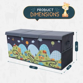 SoftOwl Extra Large Toy Storage Organizer with Lid - Sturdy, Collapsible Toy Chest Storage Box with Cute Design - Toys Bin with Dividers for Kids, Boys, Girls, Nursery, Bedroom, Play room 37"x16"x14"