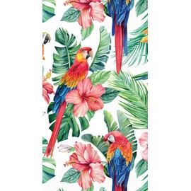 IHR Ideal Home Range Dinner Napkins Disposable 3-Ply Paper Hand Towels, 8.5" x 4.5", Scarlet Macaw & Hibiscus, 16-Count
