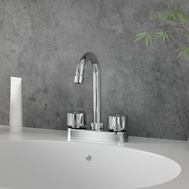 SOLVEX Mezcladora para Lavabo de Baño, Llaves para Lavabo, 2 Manijas para Grifo para Lavabo de Baño, Cuerpo de Latón, Cuello de Acero Inoxidable, Acabado Cromado, SP-40059