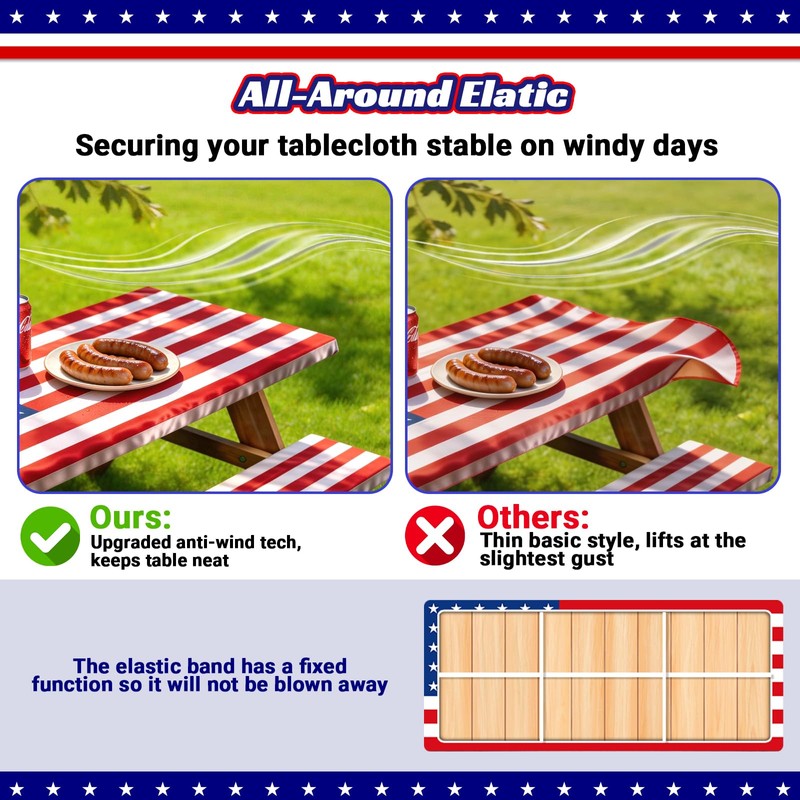NUOLAN 6FT American Flag Picnic Table Cover with Bench Covers