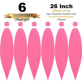 TENGSHUO FLY Pre-Stretched Braiding Hair 26 Inch 6 Packs Hot Water Setting Synthetic Hair Crochet Braiding Hair Extension (26 Inch (Pack of 6), Light Pink)