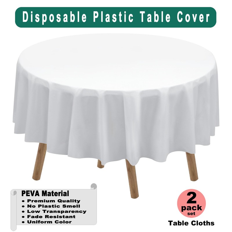 White Plastic Tablecloths 2 Pack Disposable Table Covers 84 Inch