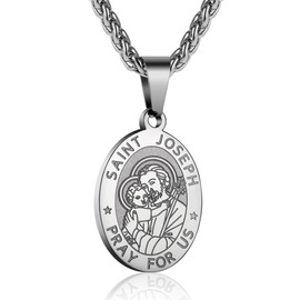 ZAULER Stainless Steel Saint St Joseph Medal Necklace for Men Women 24 In Religious gifts