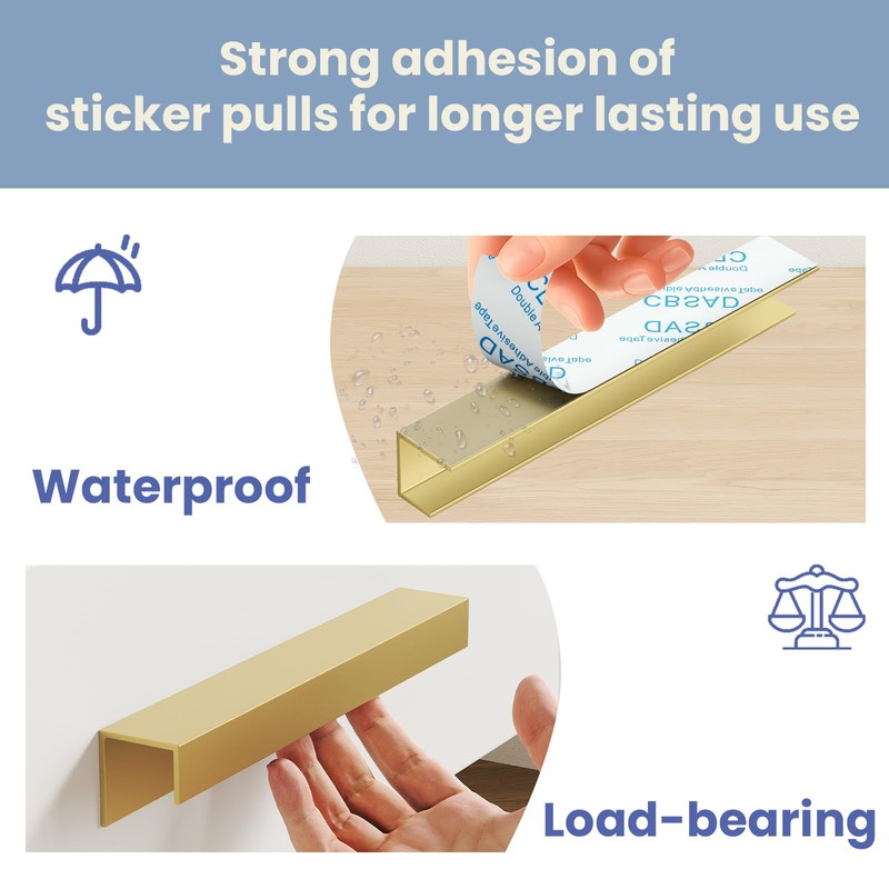 Peaha 10 Pack Self Adhesive Cabinet pulls 5 inch Gold