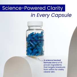 Relumins Oral Acne Pills for Clear Skin – Natural Acne Supplement with Lactoferrin, Zinc, Turmeric Extract & Vitamins – Balances Oily Skin & Smooths Texture – 60 Vegan Capsules