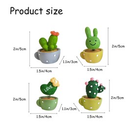 Foumiyfa 4PCS Shaking Head Cactus Statue,3D Craft Cactus Figurine Computer Monitor Decor,Cactus Decoration for Car Center Console, TV, Photo Album, Flower Pot, and Office