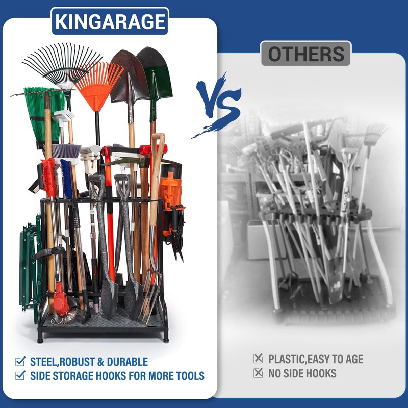 Garden Tool Organizer, Yard Tools Rack Holds 55 Long-Handled Tools/Rakes/Brooms