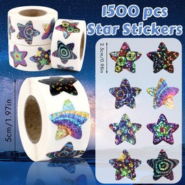 1500Pcs Star Stickers,3Rolls Reward Stickers for Children,1 Inch Glitter Universe Space Stickers Roll for Children Reward Chart,Teacher Stickers for Kid to Praise Good Behavior