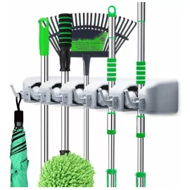 MARZSEFLO Porta Escobas Organizador De Escobas 5 Espacios Y 6 Ganchos