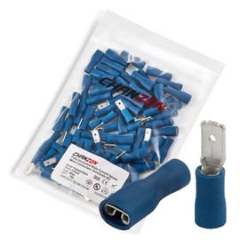 Chanzon 100pcs UL Listed 4.8mm Male & Female Spade Connector Quick Disconnect Kit Semi-Insulated PVC - Blue - 14 15 16 awg Gauge Wire Crimp Terminal Electrical Assorted 4.8 x 0.8 mm 3/16'